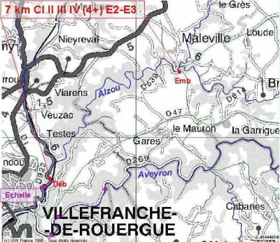 (d'après http://data.eau-adour-garonne.fr) En rose les échelles de Niveau, malheureusement 1 seule station accessible à distance en temps réel sur Villefranche par 3815HPGARONNE. Celle sur l'Alzou est aussi gétée par la Diren Midi Pyrénées