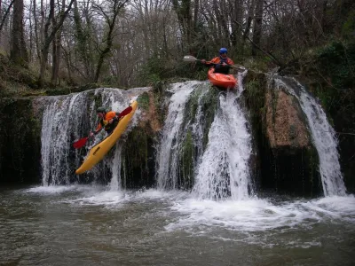 Mathieu et Laurent dans les deux passes de la première chute.