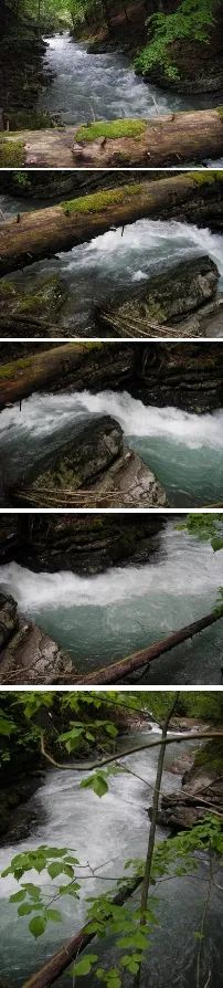 Enchaînement des gorges de St Jean d'Aulps. ATTENTION : arbre dans le contre en réception du premier seuil!!! Portage aisé 100 m en amont avant d'entrer dans les gorges, en rive droite (pelouse et résidence). Pour se repérer, c'est un contre avant un rapide en coude vers la droite.