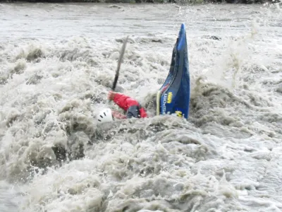 La Clapière en eaux, suite à une crue du Guil.
