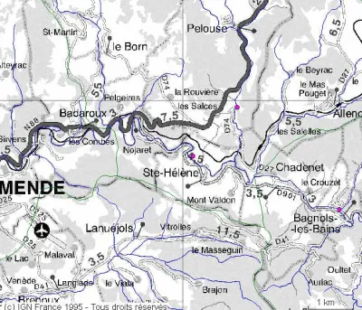 Points roses : échelles de mesure d'après http://aeag1.eau-adour-garonne.fr