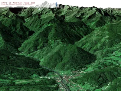Vue de la fin du parcours par satellite ! A G de l'image, on devine la vallée du bas Estours qui remonte vers le Vallier.